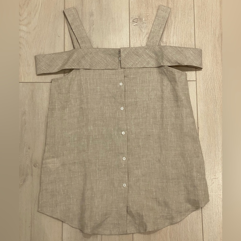 Mango Linen Button Down Blouse with Off Shoulder Straps
